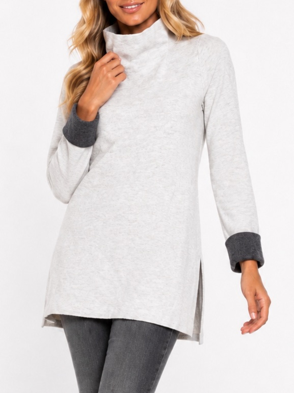 ASPEN Grey Mock Neck Tunic Sweater
